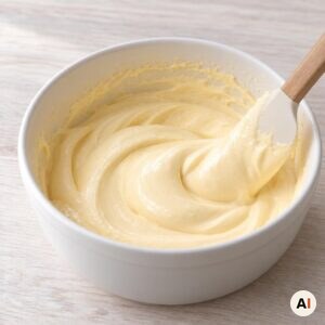 Mascarpone foldes i æggecremen med en dejskraber
