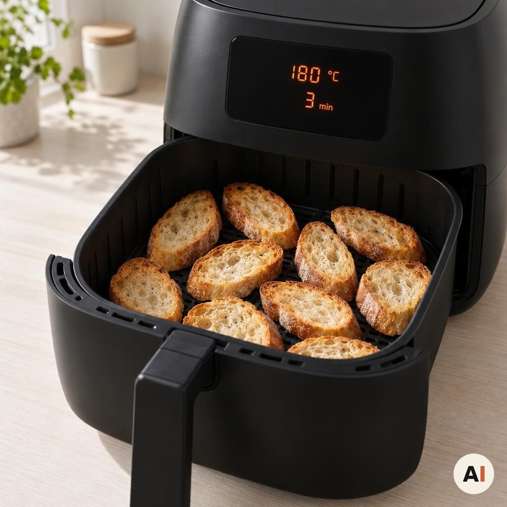 Skiver af én flûte ristes sprøde i min airfryer ved 180 grader