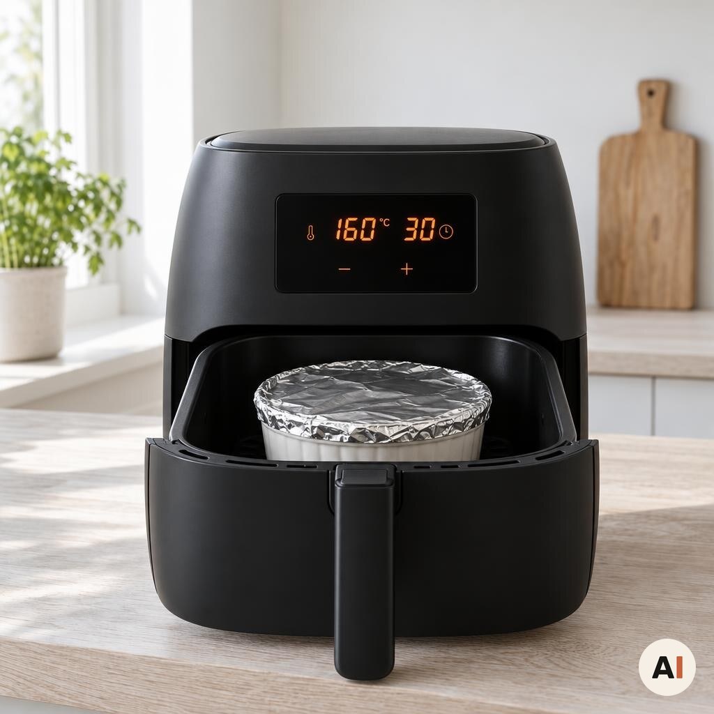 Den foliebedækkede paté bages i min airfryer ved 160 grader i 30 minutter