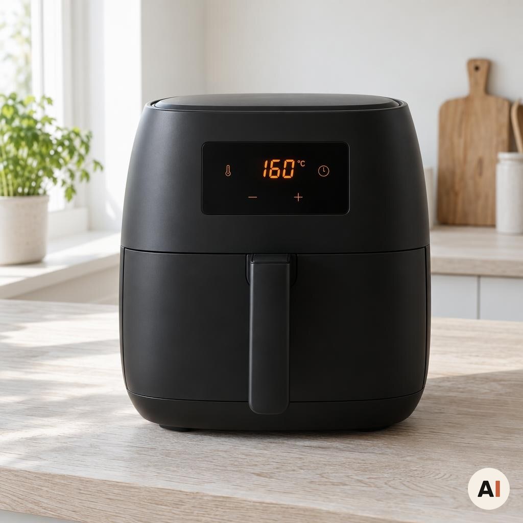 Den sorte airfryer forvarmes til 160 grader