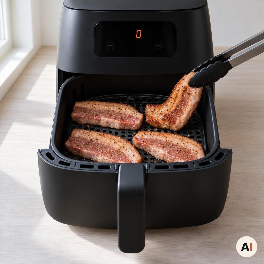 Flæskeskiver vendes halvvejs i min airfryer