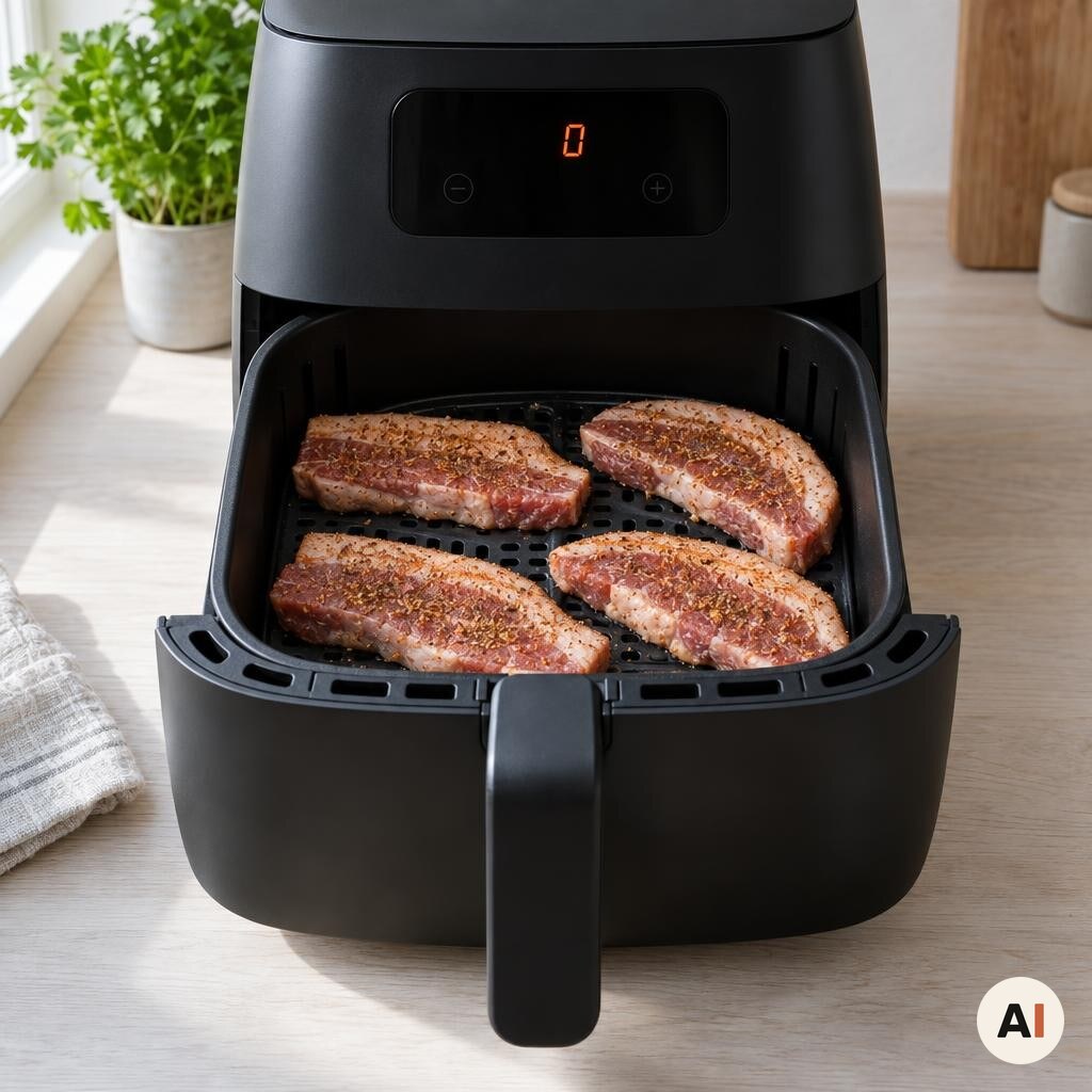 Flæskeskiver placeres i ét lag i min airfryer
