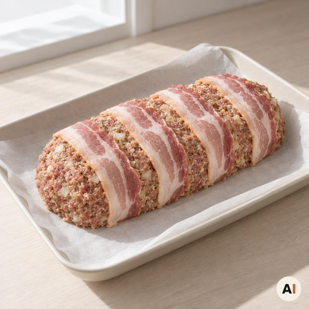 Fire baconskiver lægges på en formet forloren hare
