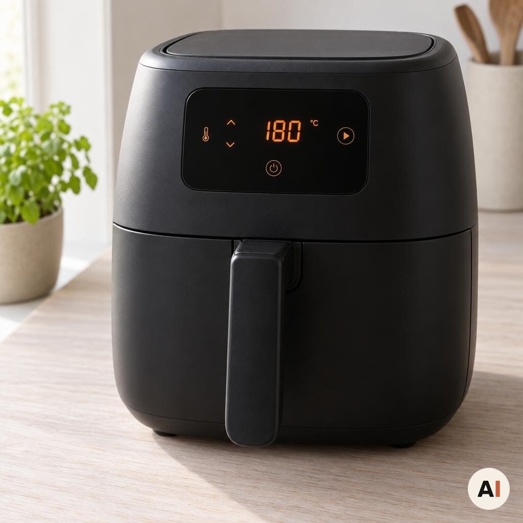 Den sorte airfryer forvarmes til 180 grader