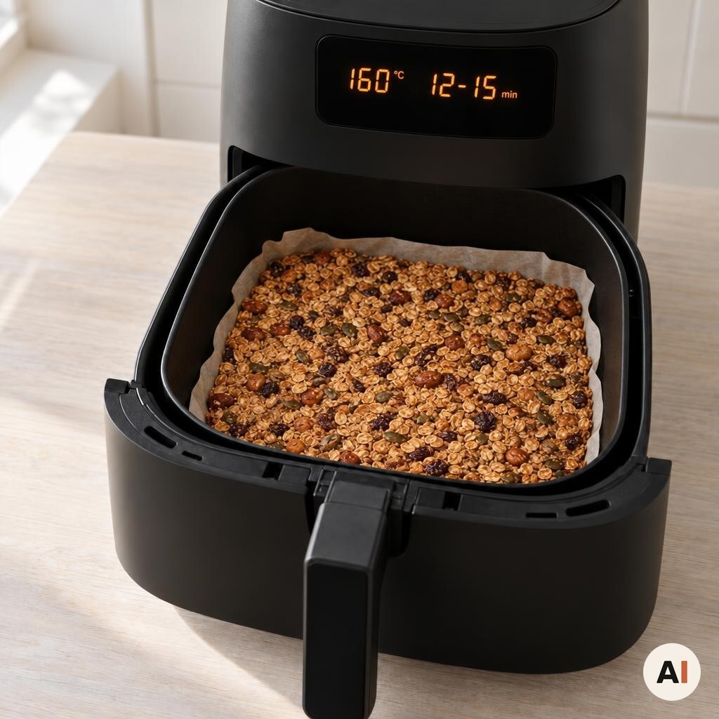 Müsliblandingen bages gyldenbrun i min airfryer