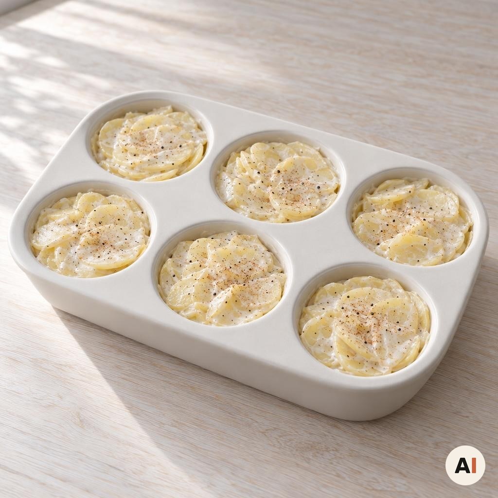 Kartoffelblandingen fordeles i muffinsformen